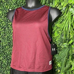 Under Armour Tops Women XL Red Blue Sleeveless Retro Mesh Jersey NWT 0087 - Picture 1 of 6