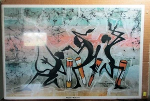 Bunter "Musikmacher" Druck, Tansania 1993 ~ 24" x 16" - Bild 1 von 3