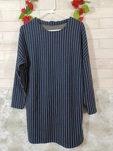 Zara Size Small Striped Winter Dress Long Sleeve Navy Altered Hem? - Picture 1 of 6