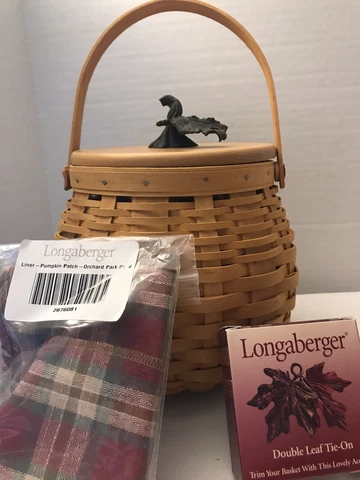 LONGABERGER PUMPKIN PATCH BASKET,  LID, FABRIC, TIE-ON, PROTECTOR, NEW, 2001 Cover
