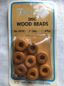 New Pack of 8 Brown Round Disc Shape Wood Macrame Beads 1" diam by Fibre-Craft - Picture 1 of 2