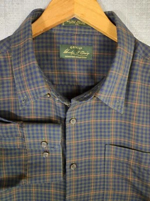 ORVIS SIGNATURE Size 2XL Mens Silk/Wool Button Down Sport Shirt Plaid Overcheck - Image 1 of 4