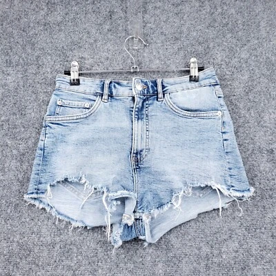 Pantalones Cortos Zara Para Mujer 4 Azul Caliente Pantalones Cortados Tiro Medio Lavado Ligero Denim Cremallera Mosca Foto 1 de 4