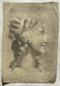 Dido Porträt Zeichnung Original Reboul XIX ° - Bild 1 von 3