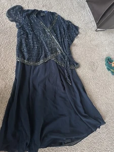 J Kara blue Beaded mother of the bride dress 22 W Gown - Picture 1 of 11
