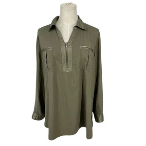 Chicos olivgrün Reißverschluss Ausschnitt Utility Tasche Shirt Tunika Damen 2 US 12 Athleisure - Bild 1 von 8