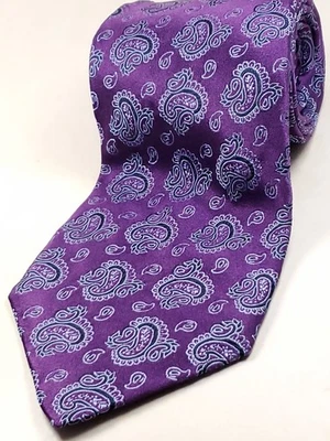 Corbata de seda BARNEYS NEW YORK hecha a mano en ITALIA 61" de largo púrpura azul cachemira NUEVA Foto 1 de 4