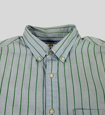 Camisa masculina Uniqlo grande listra azul manga longa botão para baixo clássica casual - Imagem 1 de 4