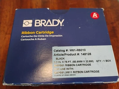 Cartucho de cinta Brady M61-R6010 negro 2 pulgadas x 75 pies 1 caja nuevo Foto 1 de 4