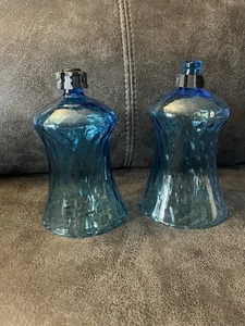 VTG Set Of 2 HOMCO Blue Honeycomb 5.5” Glass Peg Votive Cup Candle Holders - Picture 1 of 3