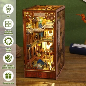 DIY Book Nook Kit 3D Wooden Puzzle Bookshelf Insert Decor with LED Sensor stypK - Picture 1 of 11