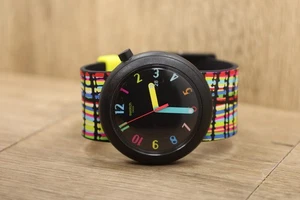 PNB400 'Crazypop' 45mm Pop Swatch Uhr Datum Regenbogen Multicolor Grafik Neu Bat - Bild 1 von 6