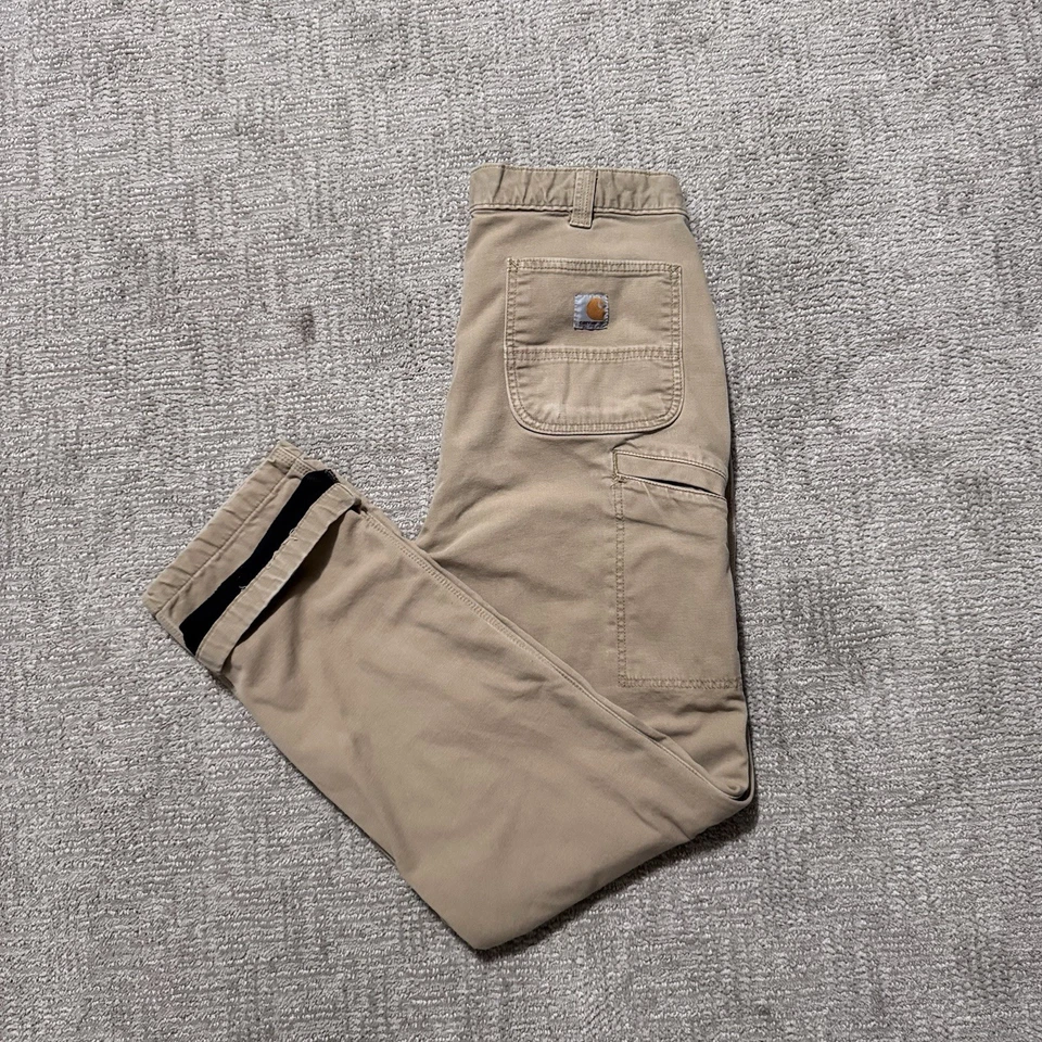 Мужские прочные гибкие брюки Carhartt 34x32 хаки трикотажные рабочие брюки с подкладкой плотник - Изображение 1 из 4