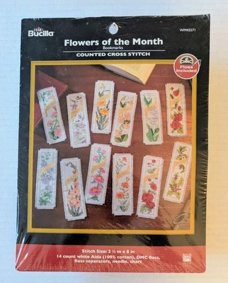Bucilla Flowers Of The Month Bookmarks Counted Cross Stitch Complet Kit #WM45571 - Image 1 of 4