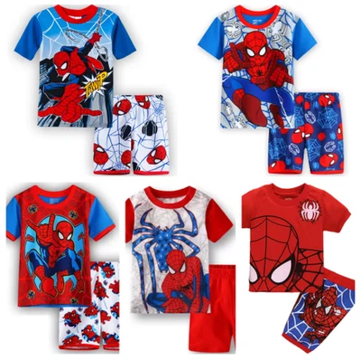 Nuevo 2 Piezas Niños Niños Spider-Man Ropa de Dormir Camiseta + Pantalones Cortos Pijama Conjuntos a Juego 1-8 Años Foto 1 de 3
