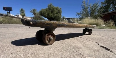 Vintage 50s / 60s Wood Skateboard Sidewalk Surfboard, Metal Wheels     CP - Image 1 of 4