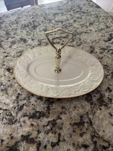 Lenox Fruits of Life Ivory & Gold Trim Oval Serving Plate with Handle 9" x 6.75" - Picture 1 of 8