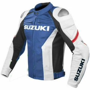 Suzuki GSXR Veste en Cuir de Moto Courses Hommes MOTOGP Vestes de Motard en Cuir - Picture 1 of 4