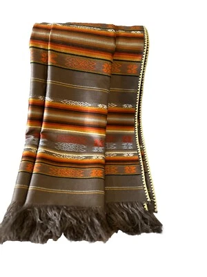 "Mantel étnico tribal 58 X64"" tela fina suave 2 lados rayas flecos de pescado" Foto 1 de 4