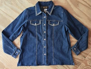 Bob Mackie Damen Jacke Gr. M Blau Denim Nieten Wearable Art To Wear Festival - Bild 1 von 15