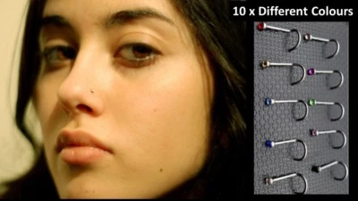 10 x Piercing Espiral Estrás Tornillo Nariz Acero Quirúrgico Diferentes Colores Foto 1 de 4