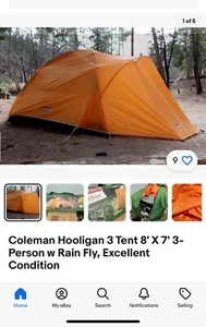 Coleman Hooligan 3 Tent 8' X 7' 3-Person w Rain Fly, Excellent Condition - Picture 1 of 1