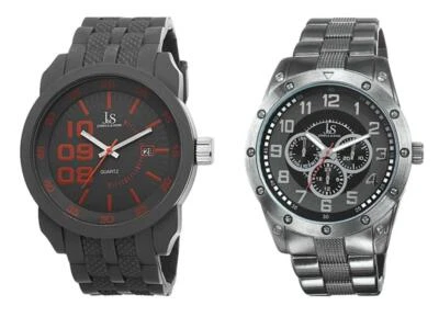 Joshua & Sons Hombre JS63G/JS47BK Gris Multifunción Cuarzo Reloj Doble Set F1510 Foto 1 de 2
