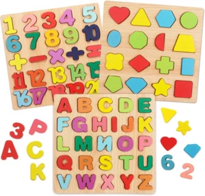 Puzzles for Toddlers,3 Pack Wooden Alphabet Number Shape ABC Name Toys for Kids - Picture 1 of 12