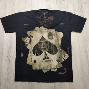 Religion London Men's Skull Ace V-Neck Graphic T-Shirt Black Streetwear 54x68cm - Picture 1 of 8