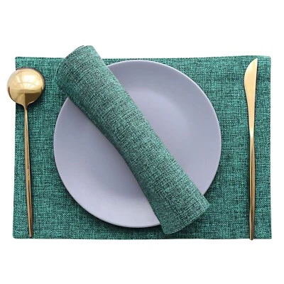 Washable Jute Dining Placemats- Set of 8/ 12 x 18 inches, (Green) - Image 1 of 4