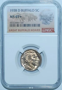 1938 D NGC MS67+ Buffalo Nickel - Picture 1 of 2