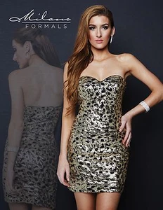Milano Formals E1668 Gold Sequins on Black Strapless Party Mini Dress 8 - Picture 1 of 2