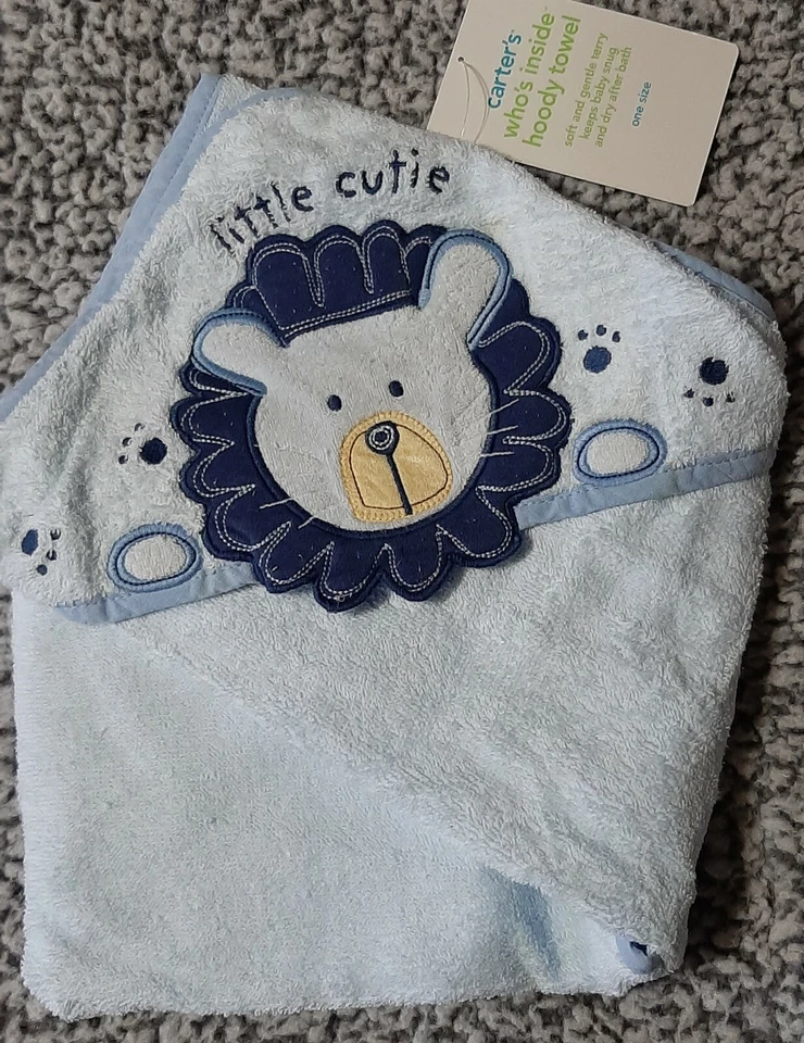 NWT Vintage CARTER'S "little cutie"  BLUE LION HEAD Terry Cloth Hooded Towel HTF - Image 1 of 1