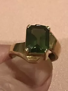 Anillo Moldavita Oro Amarillo 10k Talla 5 piedras preciosas de corte esmeralda de 3,7 gramos - Imagen 1 de 20
