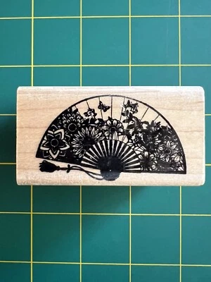 Posh Impressions? Asian Fan Floral Nice Condition Wood Mounted Rubber Stamp - Image 1 of 4