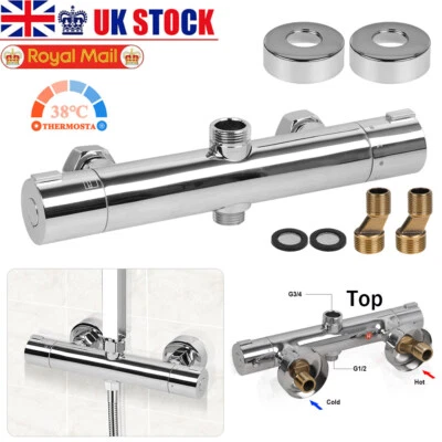 Twin Outlet Thermostatic Shower Bar Mixer Valve Taps Chrome Bathroom Exposed Bar