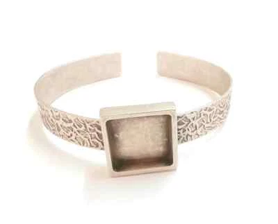 Bracelet Blank Resin Cuff Dry Flower inlay Bezel Glass Textured (16x16mm) G19868 — 第 1/4 张图片