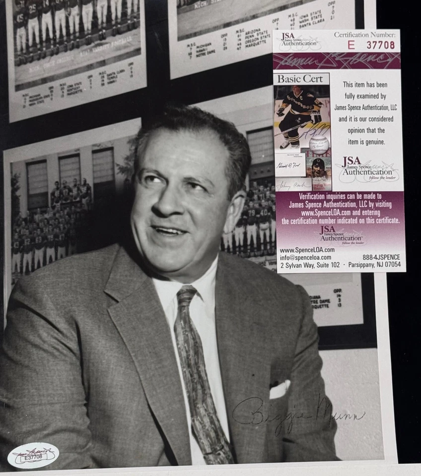 Clarence "Biggie" Munn "MSU Greatest Coach & HOF" Signed Type 1 Photo Auto JSA - Image 1 of 4