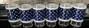 Anchor Hocking 6 Dotted Lace Navy White Tumblers 5" Matches Fire King Mugs - Picture 1 of 9