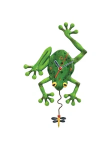 Enesco Frog Catching a Dragonfly Sculpted Pendulum Wall Clock, 14 Inch, Green - Picture 1 of 6