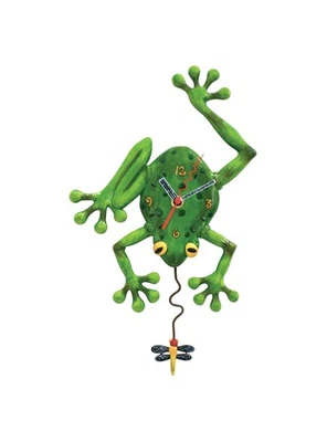 Enesco Frog Catching a Dragonfly Sculpted Pendulum Wall Clock, 14 Inch, Green - Image 1 of 4