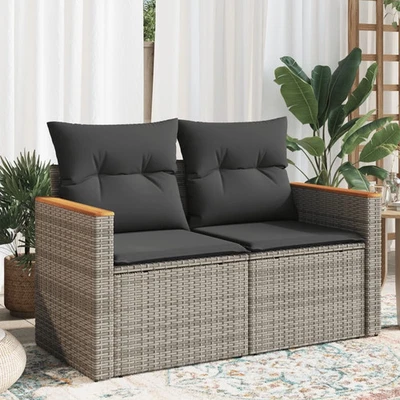 Garden Sofa Grey PE Rattan, Powder-Coated Steel, Solid Acacia Wood - Image 1 of 4