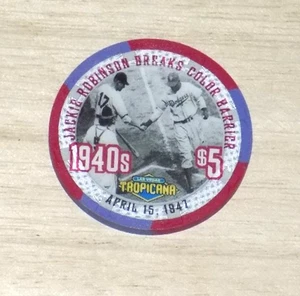5 $ Tropicana Jackie Robinson durchbricht Farbbarriere Casino Chip Las Vegas Nevada - Bild 1 von 3