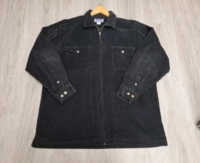 复古 NorthCrest 灯芯绒夹克女式大号 ( 42-44 ) 黑色全拉链口袋 — 第 1/4 张图片