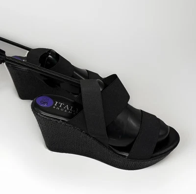 Italian Shoemakers Women’s Black Slingback Open Toe Wedge Sandals - 8.5 - Image 1 of 4