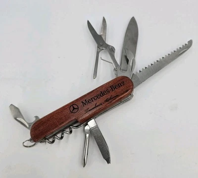 Vintage Mercedes Benz Wood Grain Pocket Knife Multi Tool  - Image 1 of 4