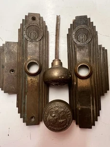 Paar antike Großloge von Pythias Indiana Türklinken & Art Deco Türschilder - Bild 1 von 20