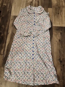 LANZ OF SALZBURG Nightgown L Flannel Button 100% Cotton Logo Ruffle Pockets Maxi - Picture 1 of 12
