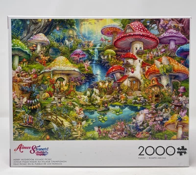 Buffalo ~ Merry Mushroom Village Picnic By Aimee Stewart ~ 2000 Piece Puzzle - Image 1 of 3