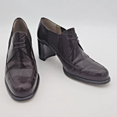 ANN MARINO Women's 6.5 Oxford Block Heels Glossy Brown  Leather Ankle Booties - Image 1 of 4